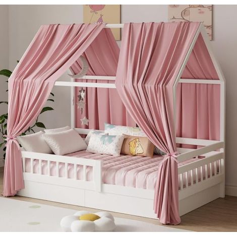 Lot de 2 baldaquins de lit en mousseline de soie pour filles et garçons - Baldaquin décoratif en tissu pour chambre d'enfant - 135 x 350 cm - Rose
