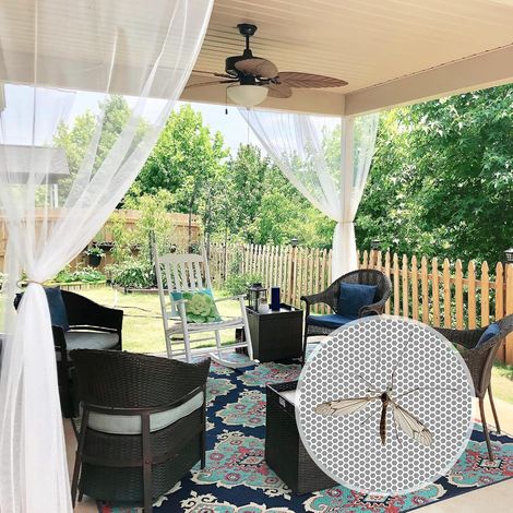 Rideaux d'extérieur - Lot de 2 voilages imperméables pour extérieur, réglables DIY, moustiquaire pour terrasse/jardin/patio, blanc, L 150 x H 213 cm (1/5)