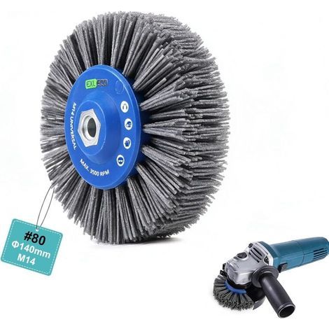 M14 Grit 80 Round Abrasive Nylon Brush for Angle Grinder ø140mm, Wire Thickness 1.2mm, Structuring Brush for Rust Removal, Polishing Wire Drawing Wheel for Satin Finishing Machine (1/5)
