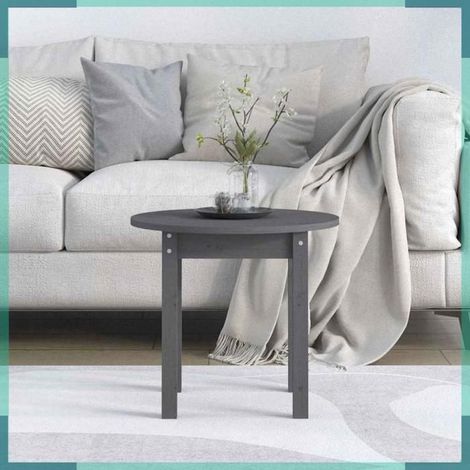 Table basse - 822334 - Bois massif de pin - Gris - Rond Ø45 x H40 cm (1/5)