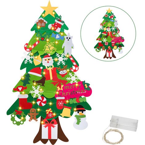Randaco Weihnachtsbaum Filz, 33 PCS Filz Weihnachtsbaum Kinder, DIY Filz Weihnachtsbaum, Mit Led Lichter Für Kinder Weihnachten Geschenk Filz Weihnachtsbaum (1/5)