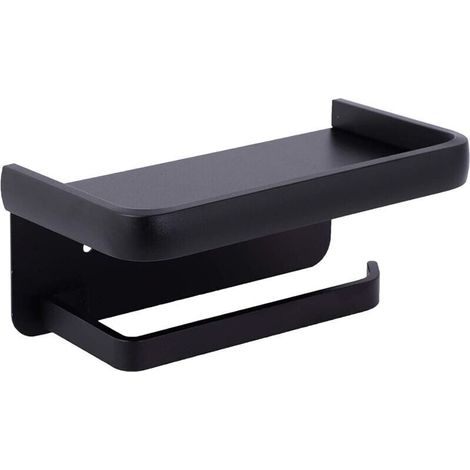 Stück Wandmontierter Toilettenpapierhalter, Aluminium-Rollenhalter, Toilettenpapierspender mit Ablagefach, Schwarz (1/5)