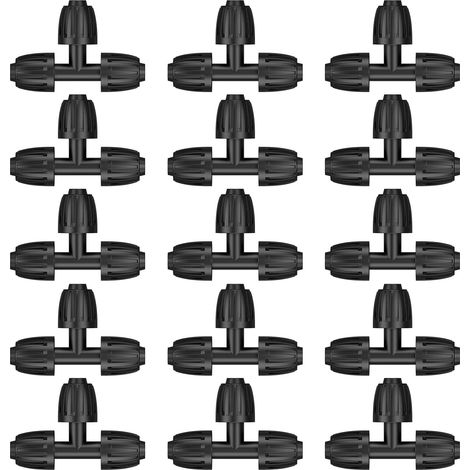 Lot de 15 raccords d'irrigation goutte à goutte pour tuyau de 1,27 cm (1,27 cm DI x 1,63 cm DE), raccords en T pour ligne de goutte-à-goutte avec écrous de blocage, raccords en T barbelés pour (1/5)