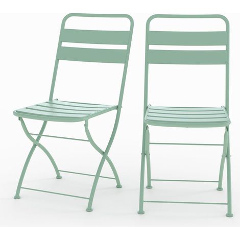 Lot de 2 chaises de jardin en métal vert clair, pliantes - YUMI