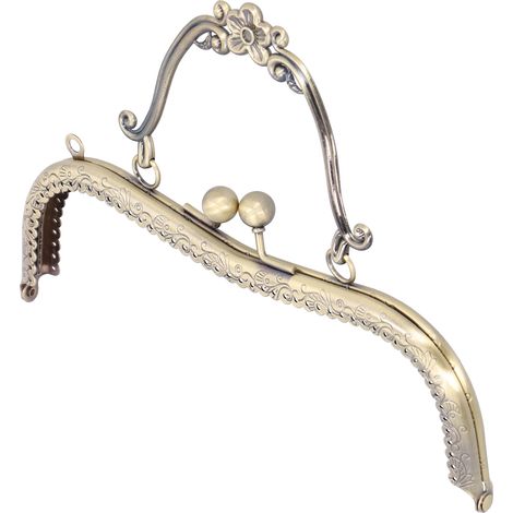 Cadre de sac à main vintage en métal avec fermoir baiser, poignée gaufrée et ornements en bronze 20,5cm (1/5)