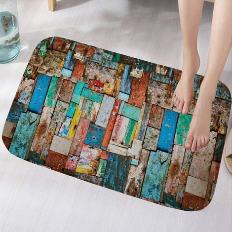 Tapis de bain et descentes de lit en bois coloré 3D, tapis antidérapants en flanelle de caoutchouc, tapis de salle de bain, tapis de sol décoratifs 40 x 60 cm (1/5)
