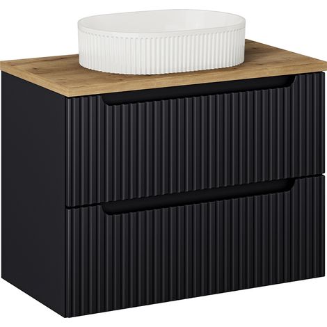 Waschtisch 80cm Riva mit 2 Schubladen, Schwarz und Holzoptik