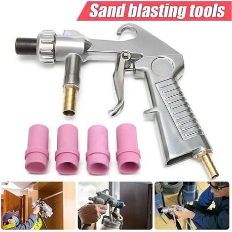 Pistolet de sablage Pneumatique Sableuse Décapage + 4x Céramique Buse 4/5/6/7mm (1/4)