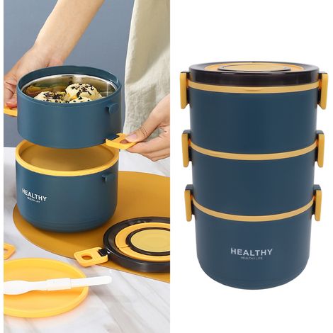 Mehrlagige, isolierte Lunchbox aus Edelstahl 304 für Frauen, ideal für Büroangestellte und Studentinnen, elegantes Blau. (1/5)