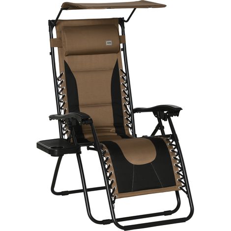 Zero Gravity Lounger Chair, Folding Reclining Patio Chair with Shade Cover, Padded Seat, Cup Holder, Soft Cushion and Headrest for Poolside, Camping, Coffee (1/5)
