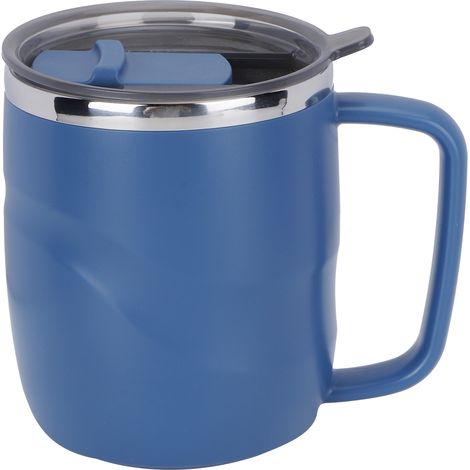 Tasse à café 400ml en acier inoxydable, gobelet anti-brûlure avec couvercle pour maison et bureau, superbe cadeau (Bleu) (1/5)