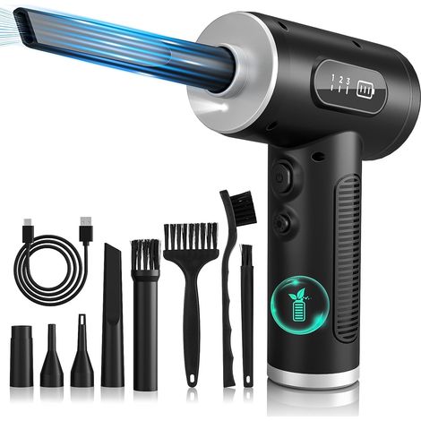 LaBlanc - Plumero de aire comprimido para PC, eléctrico recargable, inalámbrico y reutilizable con luz LED, digital de 3 velocidades (1/5)