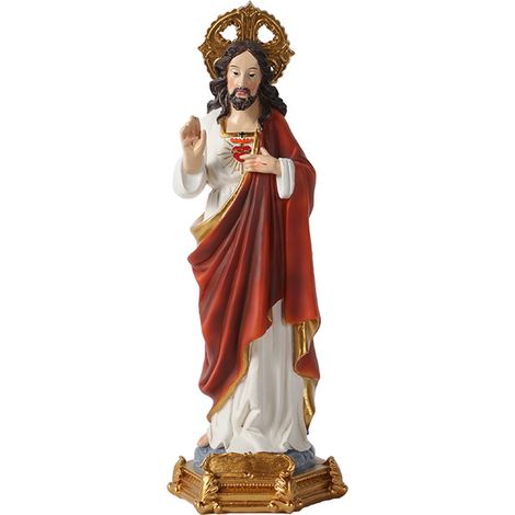 Estatua del Sagrado Corazón de Jesucristo hecha de resina (22,5 x 7 x 8 cm) – Detalles finos con elementos dorados (1/5)