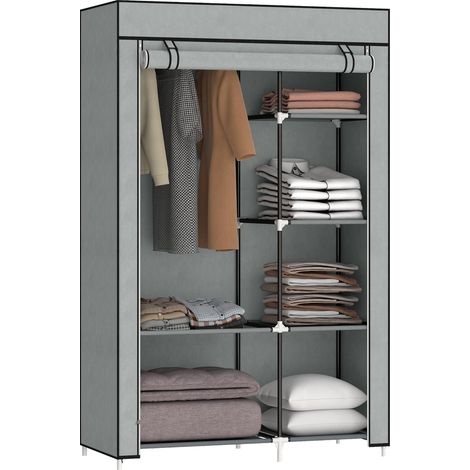Armoire pliable en tissu, penderie portable avec 6 étagères et 1 trengle pour chambre, 103 x 43 x 162.5 cm, grise