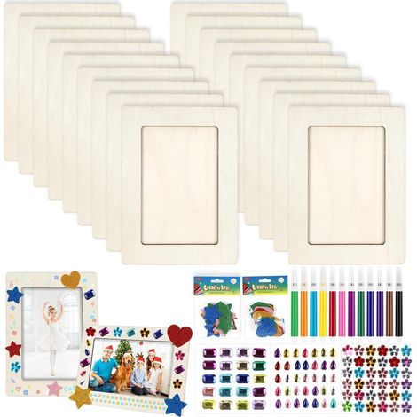Holz Bilderrahmen Bastelset 10er Pack mit Glitzersteinen & Stickern 20x15cm (1/4)