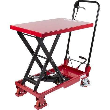 STIER Chariot à ciseaux à plate-forme élévatrice, charge max. 150 kg, plateforme 700 x 450 mm, avec poiignée repliable, table élévatrice mobile