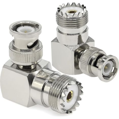 Lot de 2 adaptateurs BNC PL259 à angle droit, coude à 90 degrés SO239 UHF femelle vers BNC mâle, adaptateur d'antenne à faible perte pour radios WiFi, antenne, diffusion, audio (1/5)