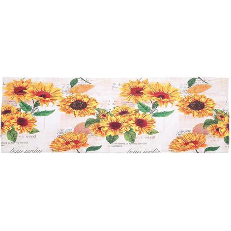 Lot de 2 cantonnières rustiques à motifs de tournesols, style café, avec poches et motif marguerites. (1/2)