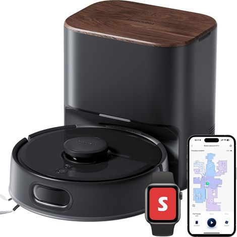 Robot aspirateur avec serpillière, Aspiration 6000 Pa, Collecte de la poussière de 90 Jours, Auto-vidage, cartographie Intelligente LDS, Design Fin de 3,6", Compatible avec Home (1/5)