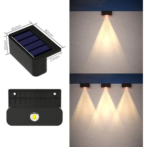 (1 pièce - 1 LED blanc chaud) Applique murale solaire LED étanche IP65 pour escalier, clôture, porche, jardin ou cour. Éclairage extérieur. (1/5)