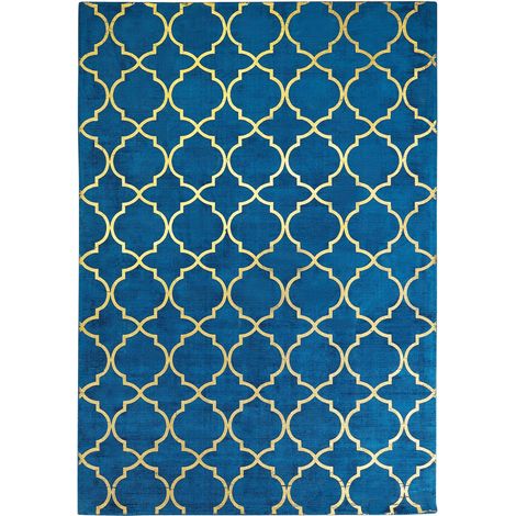 Tappeto in viscosa e cotone a pelo corto blu marino e oro 160 x 230 cm Yelki