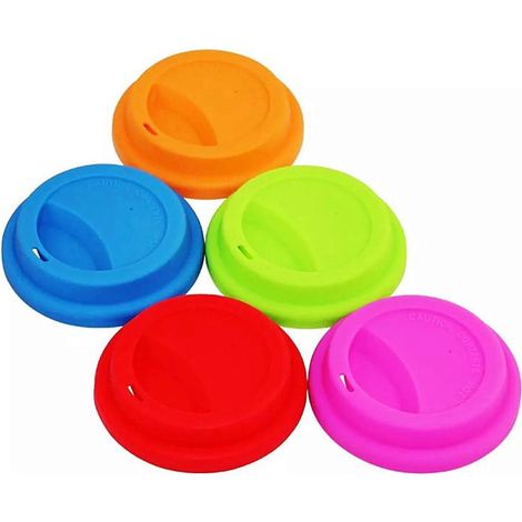 Lot de 5 Couvercles en Silicone pour Tasses et Gobelots. Bouchons Réutilisables pour Boissons. Capsules de Café Multicolores Aléatoires