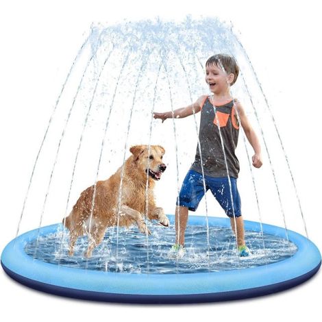 Tapis de Jet d'eau pour Enfants et Chiens, 170CM Tapis de Jeu Splash Épaissi Coussin D'arrosage Antidérapant Jouets Aquatiques Gonflables (1/5)