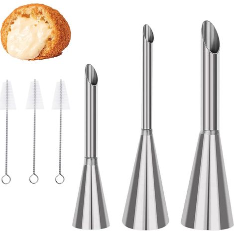 Lot de 3 Douilles à Pâtisserie Inox, Embouts 5/6/8mm, Brosses Nettoyage, Décoration Gâteaux DIY (1/5)