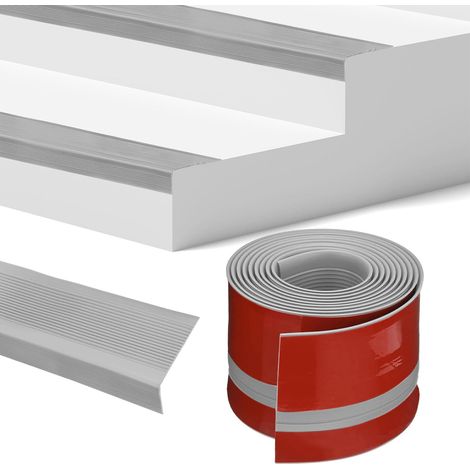 Stair Edge Trim 10FT Vinyl Rubber Stair Nosing Non-Slip Self Adhesive Stair Edge Trim Strips Staircase Step Edge Protector Pour Indoor/Outdoor Stairs [Grey,1.38 Inch] (1/5)
