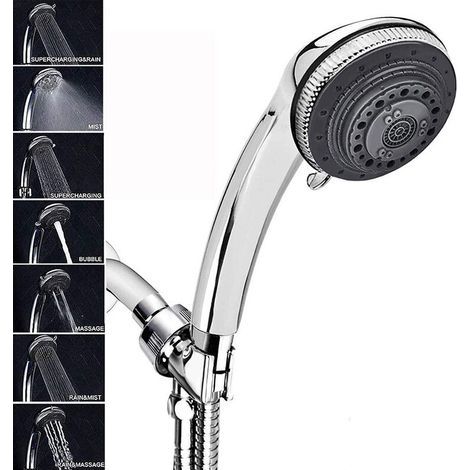 Pair Pommeau douche et tuyau, 7 modes universel réglable Pommeau de Douche avec Tuyau 150 cm,Avec économie d'eau haute pression pommeau de douche,Installation facile,hydrothérapie,SPA,salle de bain