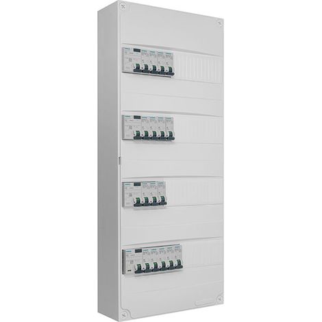 Siemens – Tableau électrique 4 rangées pré-équipé – 1 inter diff 63A type A – 2 inter diff 40A type AC – 16 disjoncteurs – IP30 – IK05