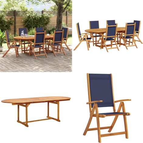 Ensemble à Manger de jardin 7pcs bois d'acacia solide textilène - Ensemble Salon De Jardin - Mobilier De Jardin - Table De Jardin Extensible - Chaises Pliables - Acacia Massif - Home & Living