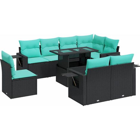 Maison Exclusive - Set Divani da Giardino 9 pz con Cuscini Nero Polyrattan Acacia (1/5)