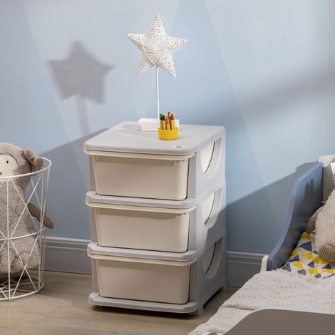 Cajonera de Plástico Organizador para Niños con 3 Cajones Asas para Juguetes Ropa Libros 37x37x56,5 cm Beige (1/5)