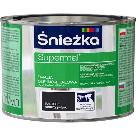 Śnieżka Supermal Öl-Phtal-Email Holz Metall schwarz glänzend 0,4 l