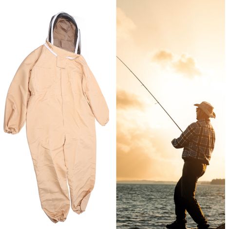 Imkerausrüstung, Imkeranzug, kaffee-aprikosenfarbener Raumanzug mit Schaffellhandschuhen, Raumanzug XL + Segeltuchhandschuhe XL (1/5)
