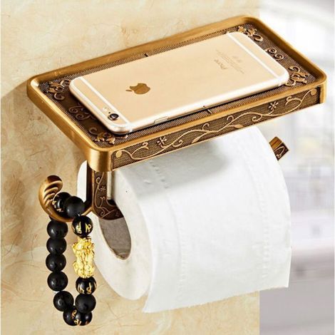 Porte papier toilette mural - - Derouleur papier toilette - Aluminium - Bronze doré - Fixation murale (1/2)