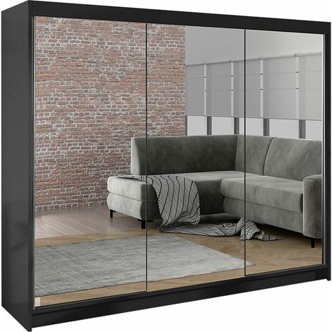 Mirjan24 – Armoire coulissante noire 215x200x58cm – 9 étagères – Stratifié – Pour espaces modernes et optimisés
