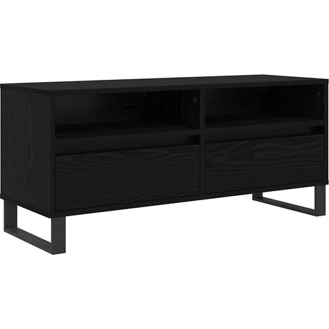 Mobile porta TV rettangolare moderno con cassetto e ripiano 100 x 34,5 x 44,5 cm in legno di rovere nero 020052747