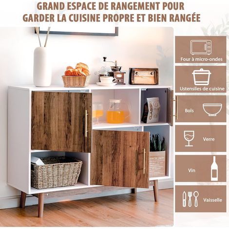 COSTWAY Buffet, Meuble de Rangement avec 3 Placards et 3 Étagères Ouvertes, Meuble de Cuisine avec 4 Pieds Surélevés, Utilisation Multifonctionnelle, pour Salon, Salle à Manger, 95 x 31 x 76 cm (1/4)