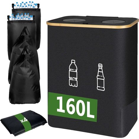 Contenedor de reciclaje, capacidad de 160 L, bolsas interiores extraíbles y lavables, color negro. (1/2)