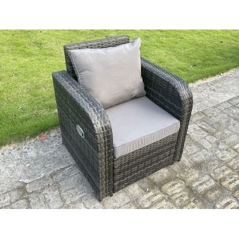 Fimous Single Reclining Rattan Arm Chair Adjustable Sofa Patio Outdoor Garden Furniture With Cushion (1/4)