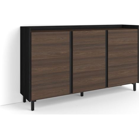 Skraut Home - Credenza, Mobile, Cucina, Madia, mobile ingresso, 156x35x91cm, 3 Porte, Design industriale, Stile moderno, Rovere scuro e Nero (1/5)