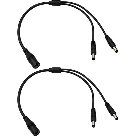2-Pack 1 Male to 2 Female Way DC Power Splitter Cable Barrel Plug 5.5 x 2.1mm for Cameras LED Light Strip and more (1/5)