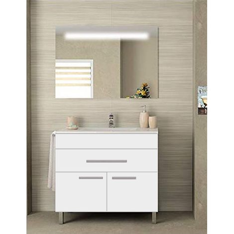 Conjunto de Baño Bahia 2 puertas y un cajón - 7 colores distintos -15 medidas - incluye mueble, lavabo y espejo - Blanco 100 x 40 cm (1/3)