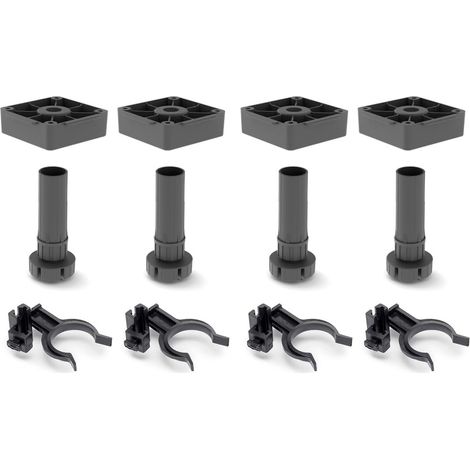 4 Pieds de meuble, réglable 148-190mm, plastique noir, base carrée, pour cuisine, socle Noline Plasline (1/5)