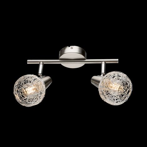 Lampadario moderno a plafoniera faretto led spot 2 luci E14 camera da letto salotto alluminio satinato orientabile (1/2)
