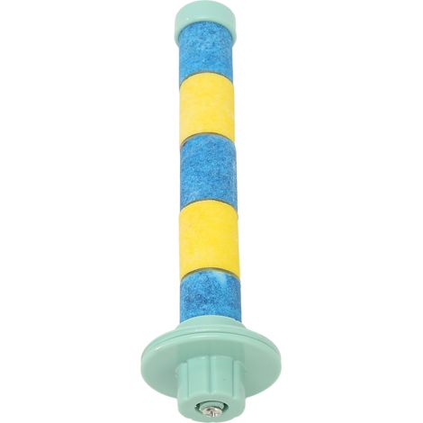 Perchoir à sable en quartz pour perroquet, support pour cage à oiseaux, idéal pour les perroquets, perruches ondulées, calopsittes, bleu et jaune. (1/5)