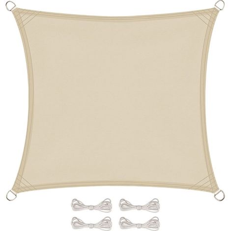 Voile d'ombrage carré 2 x 2 m – Toile imperméable 160 g/m² – Résistant aux UV – Pour terrasse et jardin – Beige