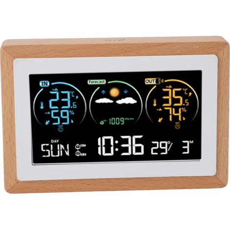 Wetterstation, einstellbares kabelloses Heim-Digitalthermometer, großer Farbbildschirm, digitale Wetteruhr für den Innen- und Außenbereich
